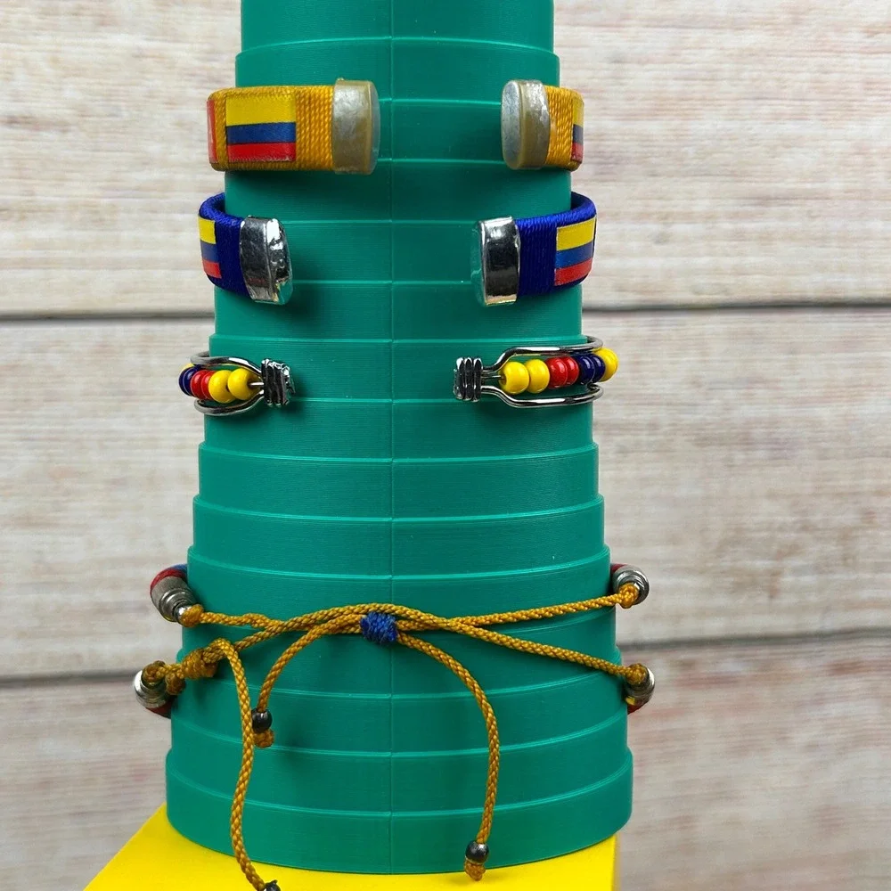 Colombia Flag Bracelet Set 5pc Yellow Blue Red‎ Beaded Woven Cuff Adjustable